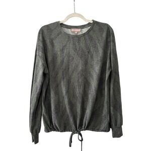 Brushed Women's L‎ Tie Front Green Zebra Print Sweater / Knit Top | SKU 0697